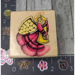 Sky Kids Angel Happy Halo Rubber Stamp Wood #M39
